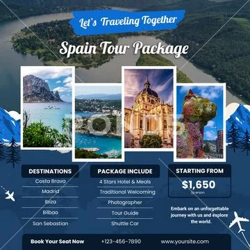 Spain tour package offers beautiful scenery and cultural experiences PSD Template