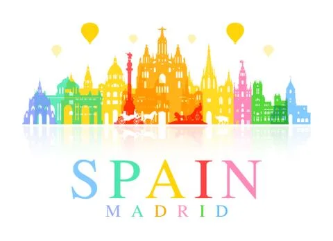 Spain Travel Landmarks. Stock Illustration