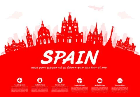 Spain Travel Landmarks. Stock Illustration