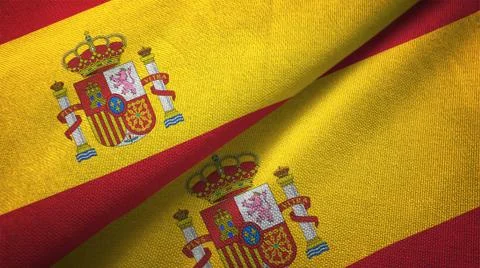 Spain two flags textile cloth, fabric texture Stock Photos