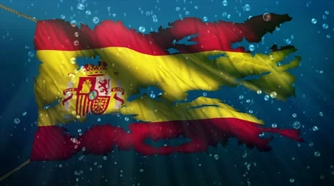 Spain Under Water Sea Torn Flag Loop Animation - 4K Resolution Ultra HD UHD Stock Footage 41713332