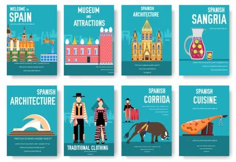 Spain vector brochure cards set. Country template of flyear, magazines, posters Stock-Illustration