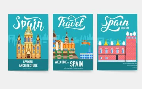 Spain vector brochure cards set. Country template of flyear, magazines, posters Stock-Illustration