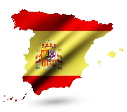 Spain vector contour map with Spain flag and emblem. Raster version Stock Illustration