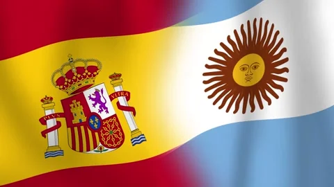 Spain versus Argentina flag waving animation background Stock Footage 339754129
