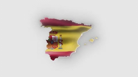 Spain Waving Flag Map with White Glowing Neon Outline on Transparent Background Vídeo Stock 338268903