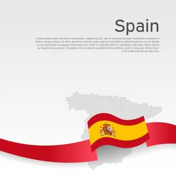 Spain wavy flag, mosaic map. National poster. Business booklet. Vector design Stock Illustration