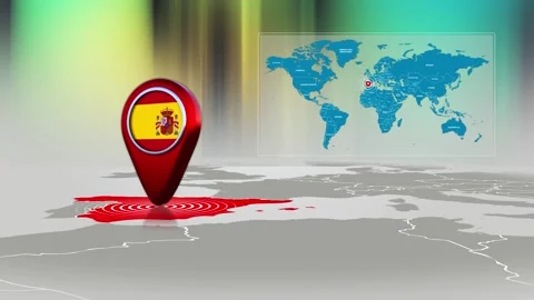 Spain World Map Pin Location Background Loop 4k Stock Footage 341771737