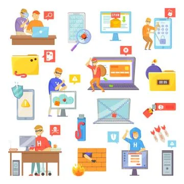 Spam and Hackers Collection Vector Illustration Stockillustratie