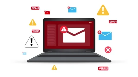 Spam and infected virus email concept 4k animation appearing the laptop Stock Footage 301374175
