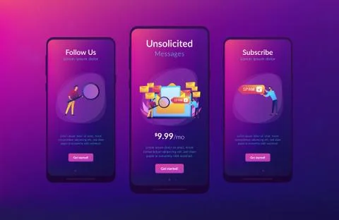 Spam app interface template. Illustrazione stock