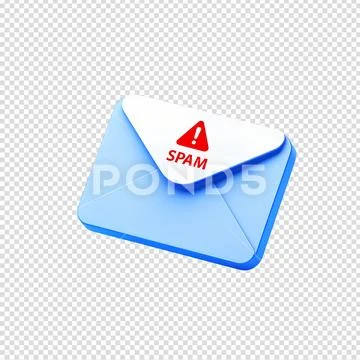 Spam email envelope with red alert symbol 3d isolated PSD Template