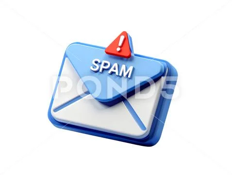 Spam email warning, 3d blue envelope with red alert triangle PSD Template