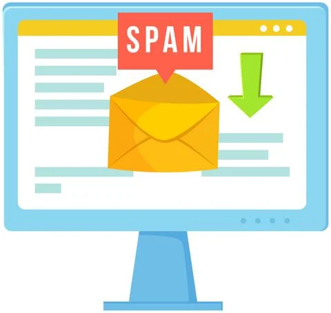 Spam email warning sign. Concept of virus, piracy, hacking and security Illustrazione stock