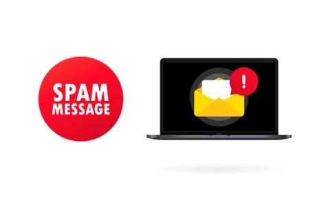 Spam email warning window on laptop screen. Concept of virus, piracy, hacking イラスト素材