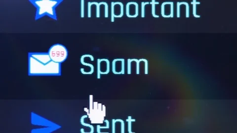 Spam folder opened on pc, junk mail, information overload, modern life Stock Footage 117229790