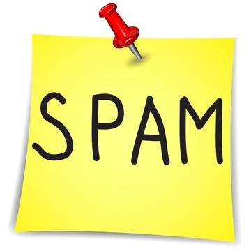 Spam on a Note Paper with pin on white Stock Illustration