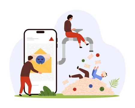 Spam overload in mobile mail application, criminals open faucet to drown イラスト素材