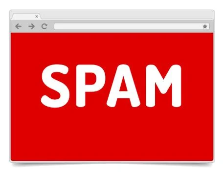 Spam warning on opened internet browser window with shadow. Stock Illustration