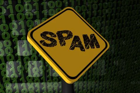 Spam warning sign on binary code illustration Stock Illustration