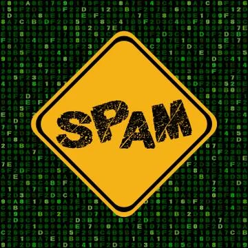 Spam warning sign on hex code illustration Ilustración de archivo