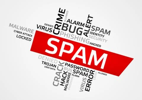 SPAM word cloud, tag cloud, vector graphics - security concept Stock Illustration