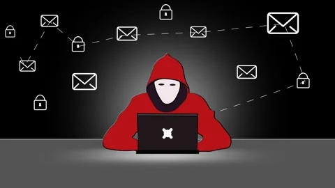 Spammer Phishing Activity Sending Emails from laptop animation concept. Hac.. Stock Footage 305569879