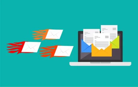 Spamming attack , Spam email , Receive many emails concept Stock Illustration