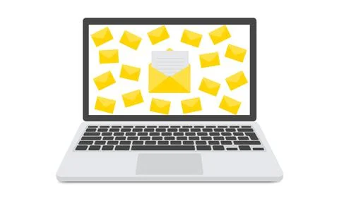 Spamming mailbox concept, a lot of emails on the screen of a monitor. Email box Stock Illustration