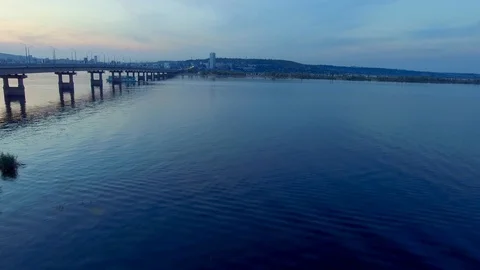 Span along the bridge over the water Stock Footage 96064293