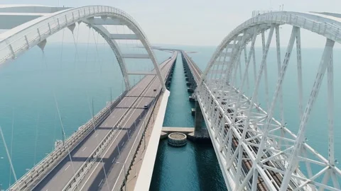 The span between the arches of the Crimean bridge Stock Footage 230158481