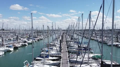 The span between the masts of the yachts in the port of La Rochelle Stock Footage 155232377