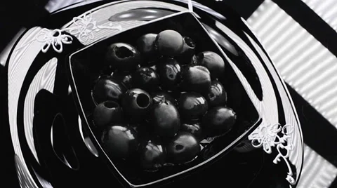 Span bowl with olives Stock Footage 36962361