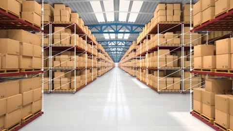 The span of the camera in a large warehouse. Boxes with parcels of the marketpla Stock Footage 211877189