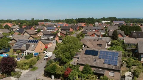 The span of the camera over the roofs of a small German city. Flying camera over Stock Footage 111581113