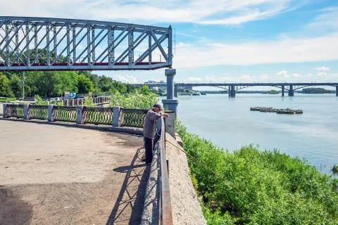 Span construction of the first railway bridge over the Ob river , Novosibirsk Stock Photos