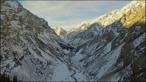 Span of the drone between two huge mountains Stock Footage 85170077