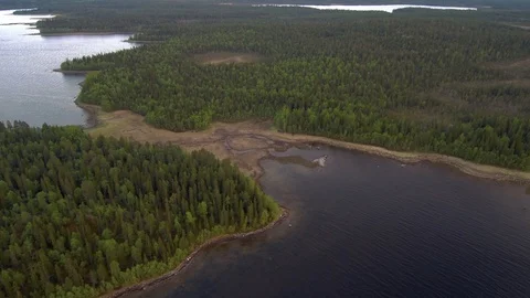 The span of the drone over the islands in the White Sea. Northern landscape. Stock Footage 104631525