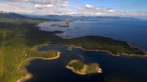 The span of the drone over the islands in the White Sea. Northern landscape. Stock Footage 104633174