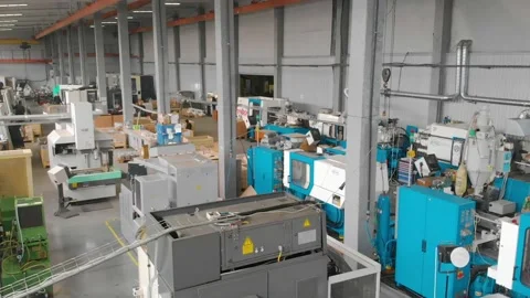 Span in a large workshop with machine tools. Production workshop general plan 動画素材 167439825