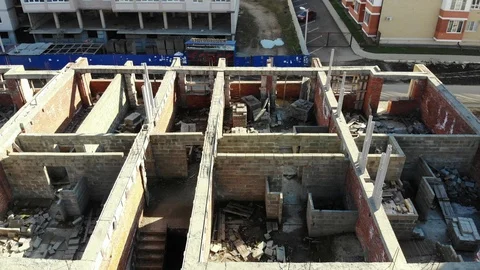The span over the destroyed apartment building. Stock Footage 111471151