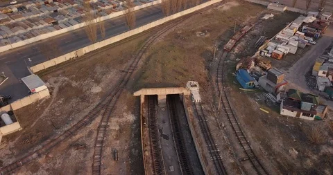 Span over the railway lines of the metro leading from DEPO to the underground Stock Footage 128658760