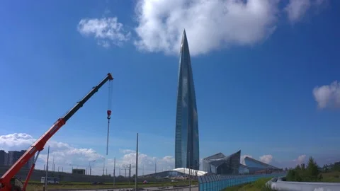 Span under the pipeline. Aerial view of the skyscraper Lakhta Center Stock-Footage 137518418