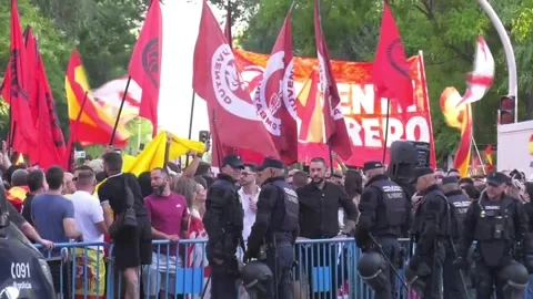 Spaniards stage protest outside Moroccan embassy in Madrid after Ceuta migration Stock Footage 341303597