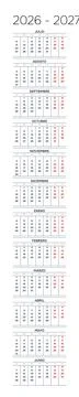 Spanish 2026-2027 Vertical Linear Grid Efficiency Annual Calendar Template Minim Stock-Illustration