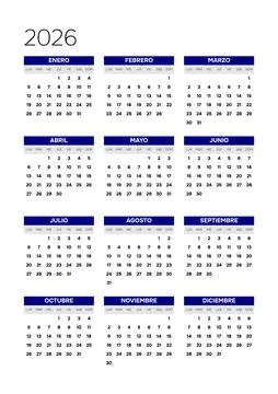 Spanish 2026 Vertical 3x4 Grid Minimalist 12 Month Calendar Sheet Business Yearl イラスト素材