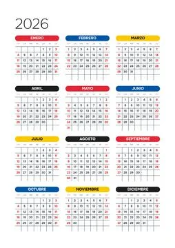 Spanish 2026 Vertical 3x4 Grid Creative Studio Project Grid Calendar Annual Wall Stock Illustration