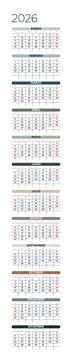 Spanish 2026 Vertical Linear Grid Efficiency Annual Calendar Template Minimalist イラスト素材