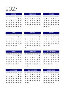 Spanish 2027 Vertical 3x4 Grid Yearly Calendar Template Minimalist Corporate Ann Stock-Illustration
