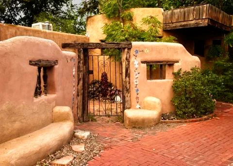 Spanish adobe architectural elements in Old Town Albuquerque, New Mexico. Stock Photos